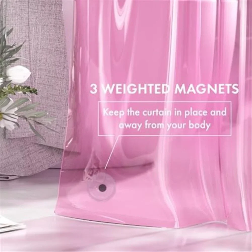 Shower Curtain Liner, 72x72 Transparent Hot Pink Shower Liner Lightweight